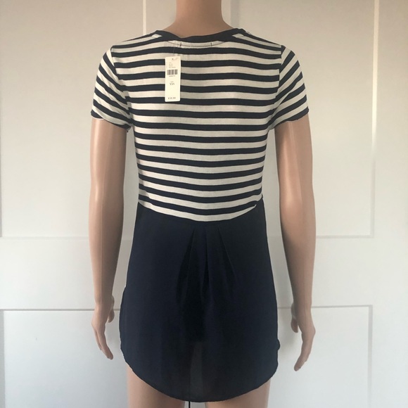 Anthropologie Eri + Ali Brette V-Neck Navy Blue Mixed Stripes Tee T-shirt XXS - Picture 4 of 4